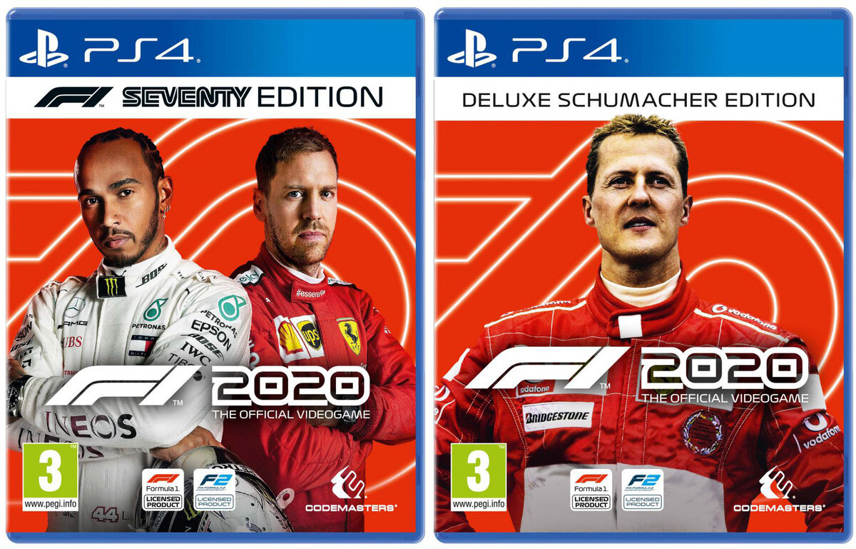 F1 2020: Seventy Edition (слева) и F1 2020: Deluxe Schumacher Edition (справа)