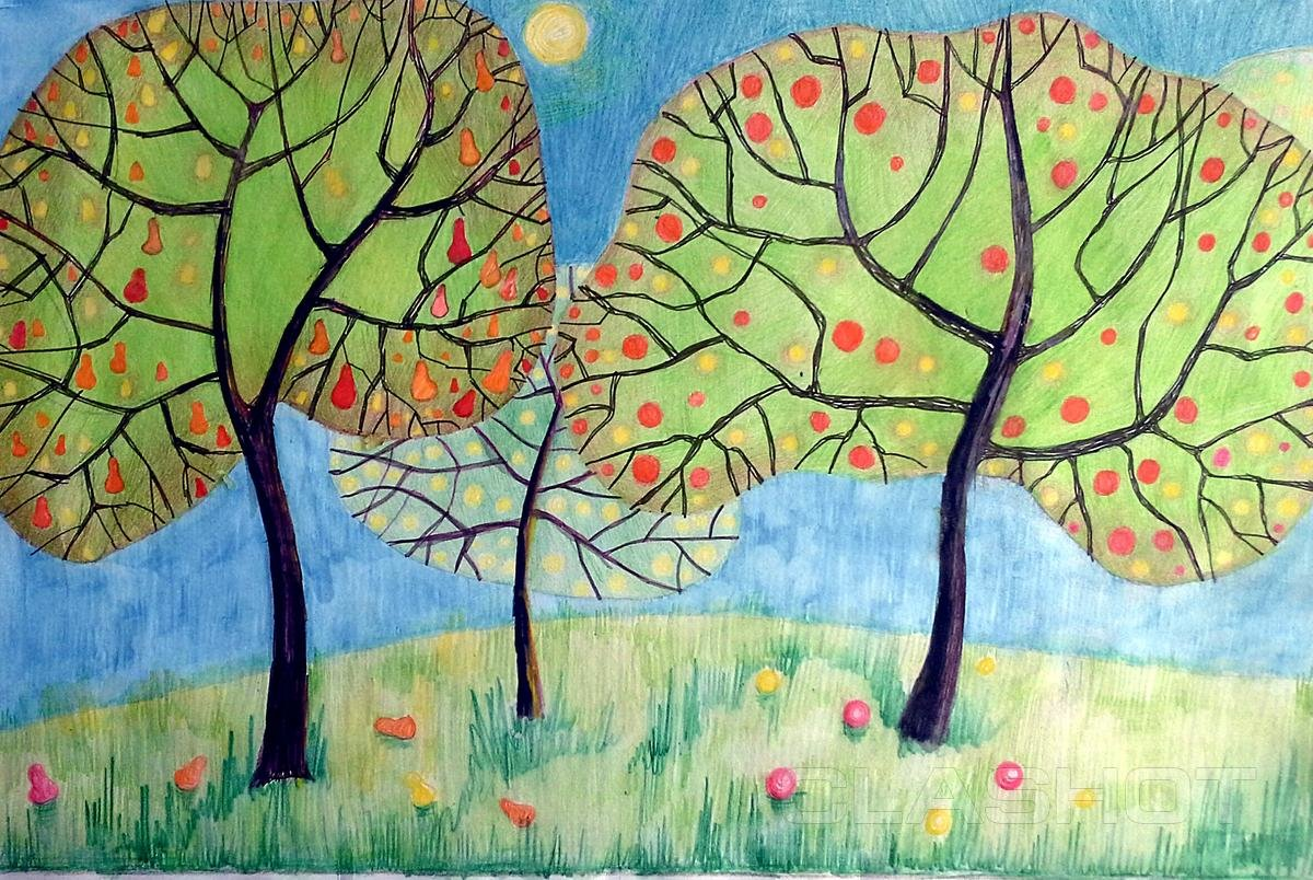 Тема для рисования 4. Рисование. Рисунок осень. Картина для рисования для детей. Осенний пейзаж цветными карандашами.