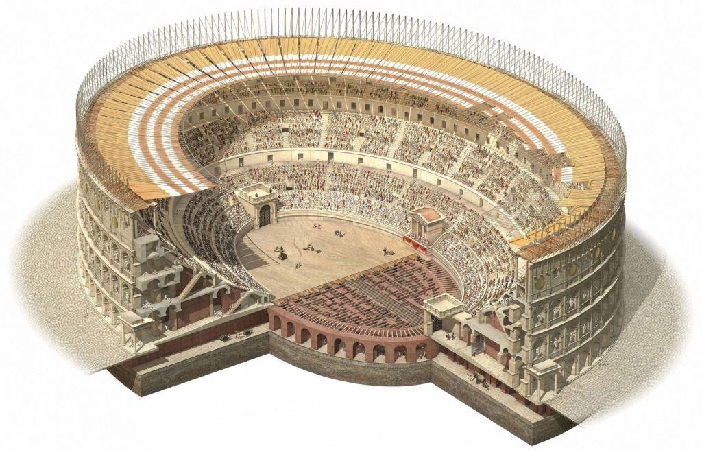 Внутреннее устройство здания Колизея. Современная реконструкция.