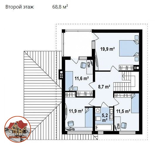 Современный дом с гаражом, 5 спальнями и интерсной планировкой, общей площадью 163 м² ??