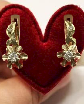 Сережки золотые 583 СССР (Ереван) с бриллиантами 0,2ct 3,8г