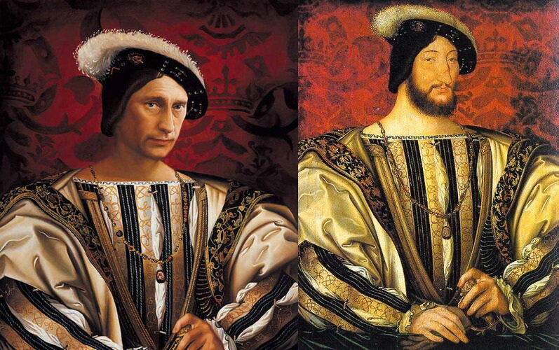 Слева: Н. Сафронов. "Портрет Владимира Путина". Справа: Жан Клуэ Старший. "Портрет короля Франции Франциска I". 1525