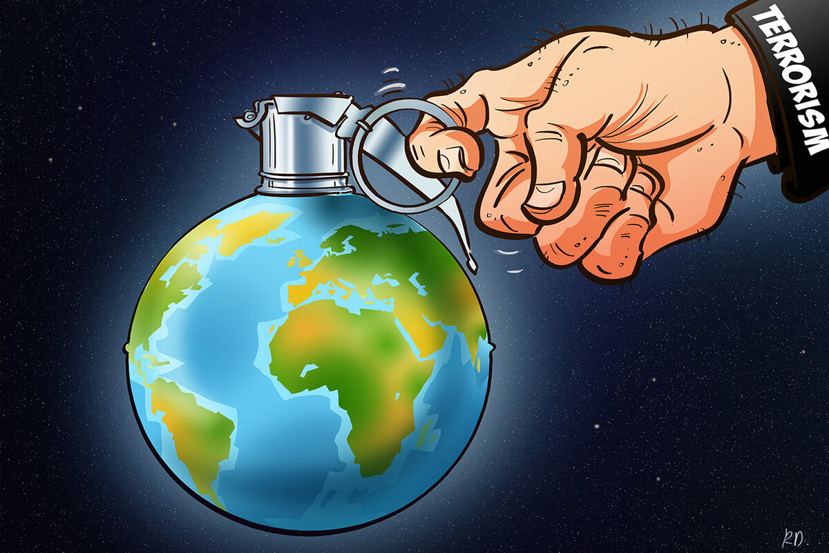 Международный терроризм. • совершение, организация, содействие осуществлению, финансирование или поощрение агентами или представителями одного государства актов против другого государства или попустительство с их стороны совершению таких актов, которые направлены против лиц или собственности, и которые по своему характеру имеют цель вызвать страх у государственных деятелей, групп лиц или населения в целом.