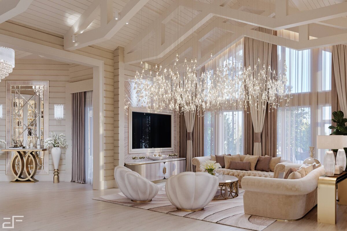 ДИзайн интерьера гостиной в загородном доме