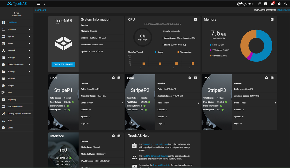 Панель управление TrueNAS