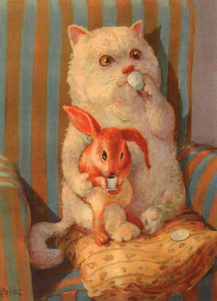 "Котя, зайка хочет к тебе на ручки! И чашечку чая!" Худ.  Руди Хурцльмайер