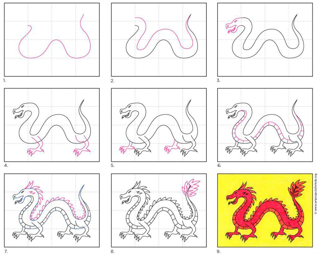 Как нарисовать дракона (дракончика) - поэтапные рисунки и видеоуроки