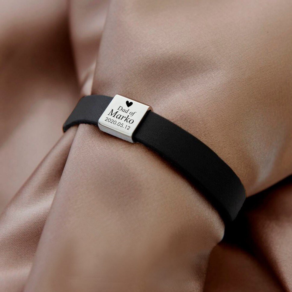 Браслет из кожи и серебра с вашей гравировкой 4190 руб