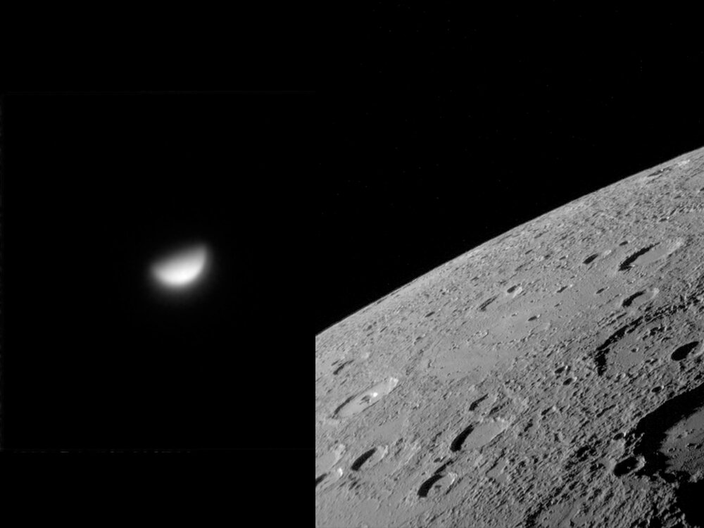 Слева - фото, сделанное ©astrophotography by bill w / Справа - фото, полученное с зонда MESSENGER в 2008 году ©NASA/ESA