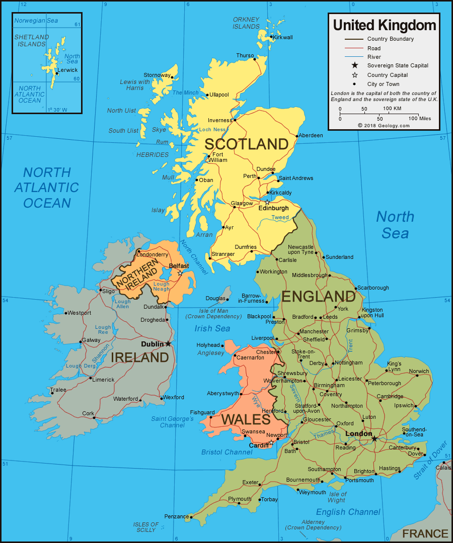 карта великобритании на английском