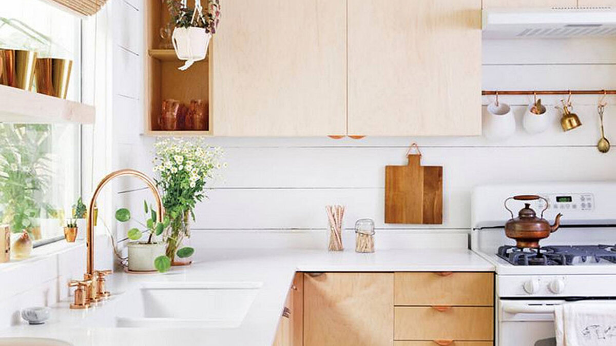 Угловая кухня в скандинавском стиле.