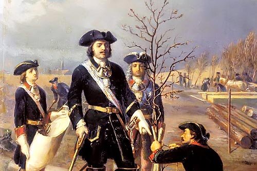 Одна из немногих картин, запечатлевшая, как Петр сажает дубы. Художник В. Худояров, название произведения - «Император Петр I за работой» (1860-е гг.). Из коллекции Костромского художественного музея.