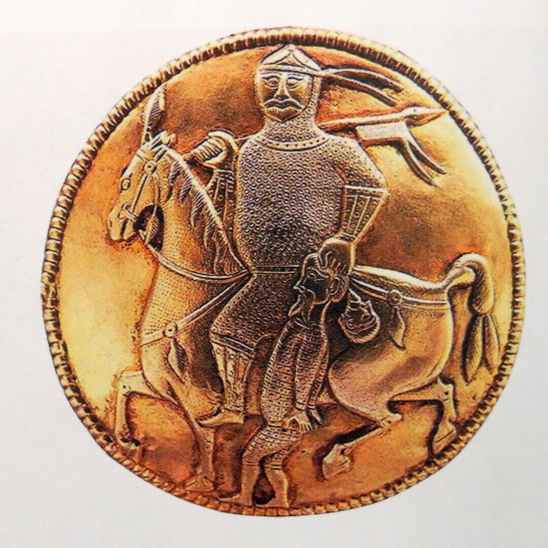 
Тюрко-болгарский воин. Медальон золотого кувшина. Надь-Сент-Миклошонсий клад. Румыния