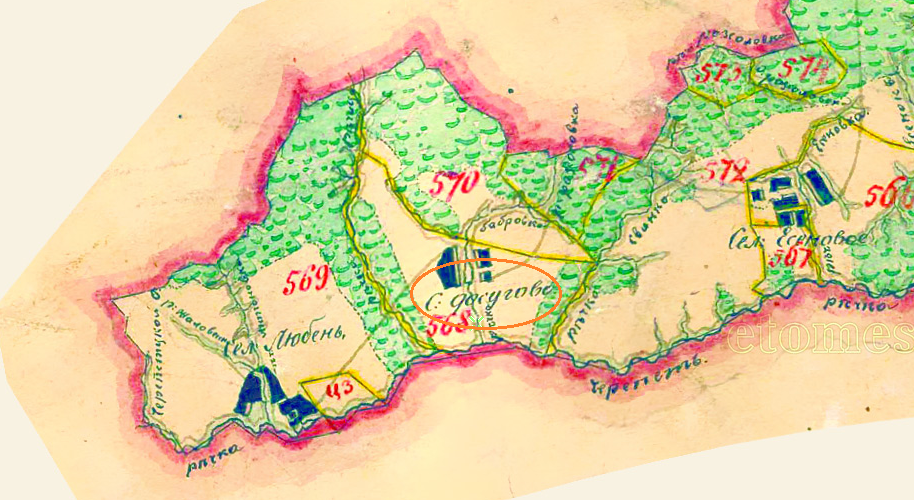 Досугово на карте XVIII века.