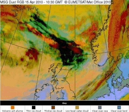 Движение пепла и вулканических выбросов при извержении 2010 года. 
Источник - www.coolgeography.co.uk