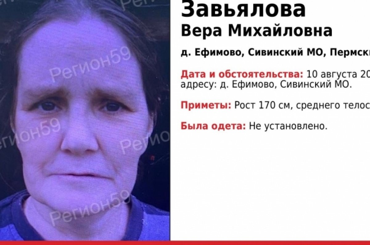    Приметы пропавшей: рост 170 сантиметров, телосложение среднее, волосы тёмные.