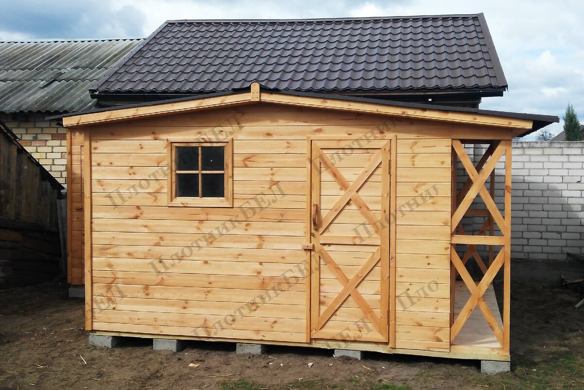Хозпостройка 2 в 1 с обшивкой из имитации бруса | Производитель "ПлотникБЕЛ" ООО