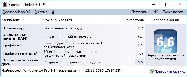 Индекс производительности для Windows 10