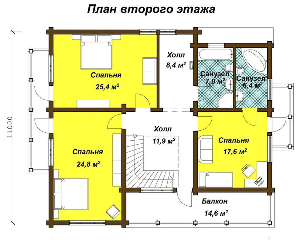 Дом из бруса 11х12,5 м, с мансардой, общей площадью 235 кв.м.