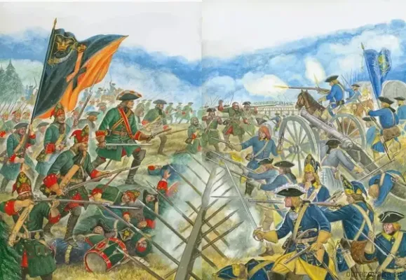 Одно из сражение русских войск против шведских войск.