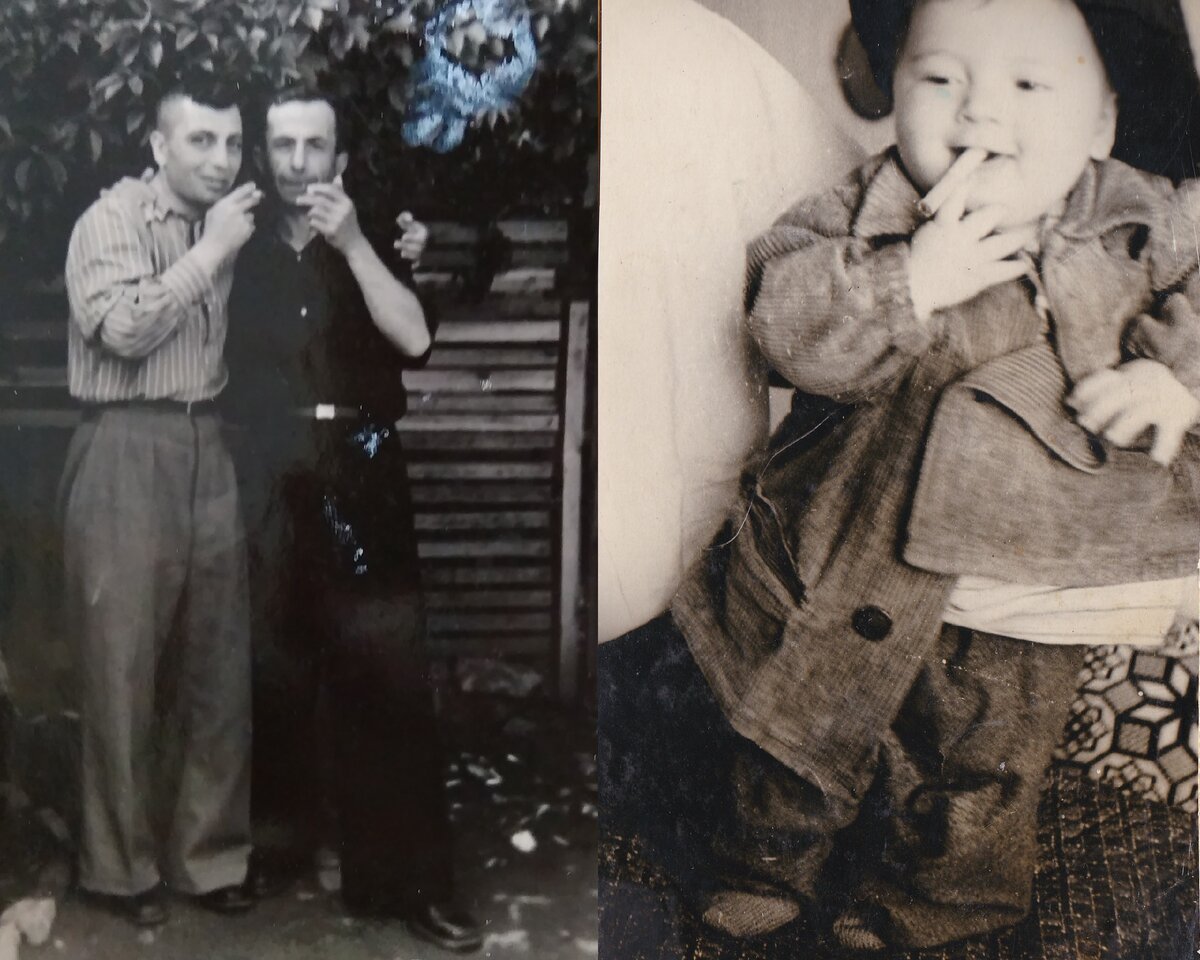Слева - дед Бабкен. Справа - мой папа, тоже Бабкен, со своей первой папиросой. 