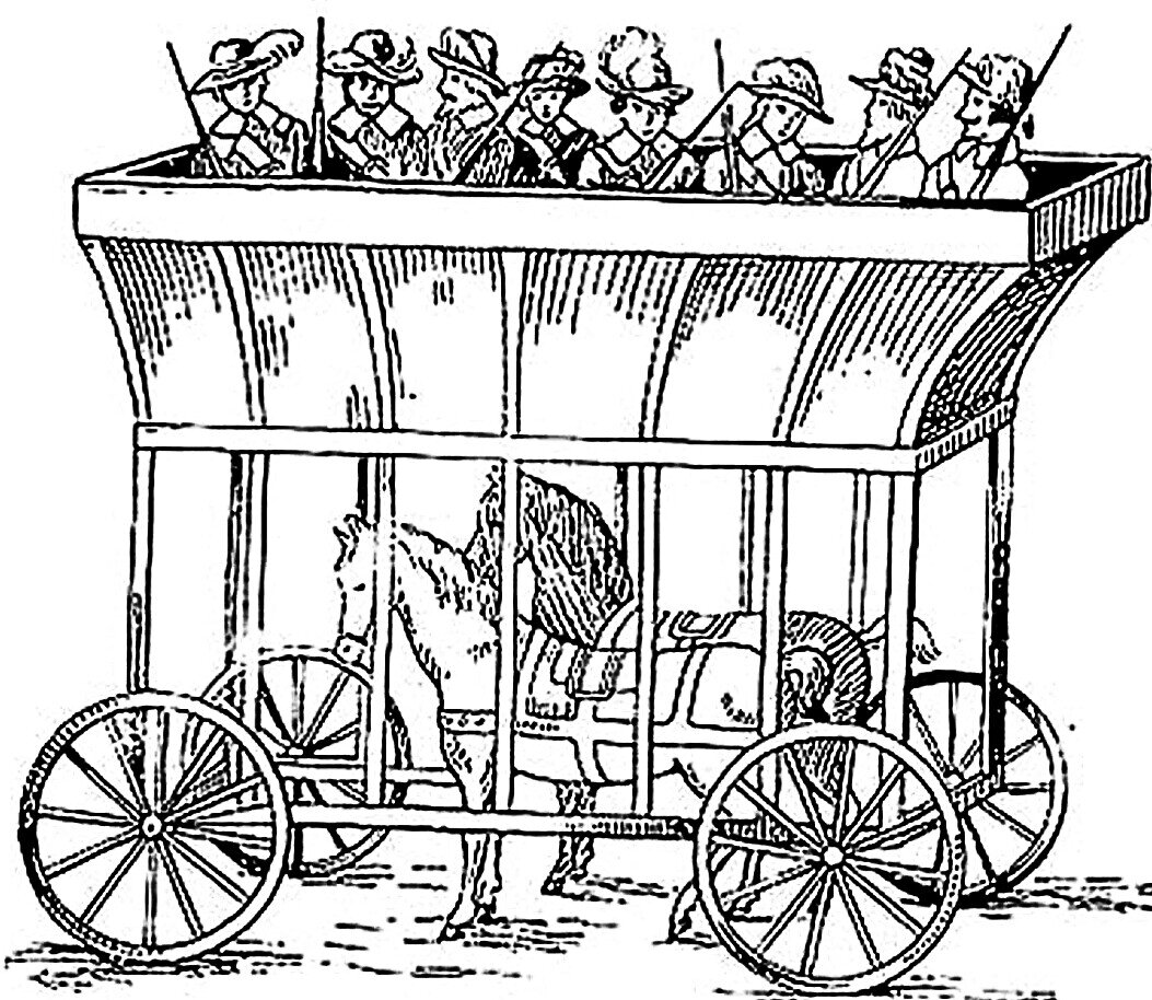 На рисунке схематично изображена повозка. Тюдоровская повозка. Повозки гуситов. Боевая повозка. Боевая повозка средневековье.