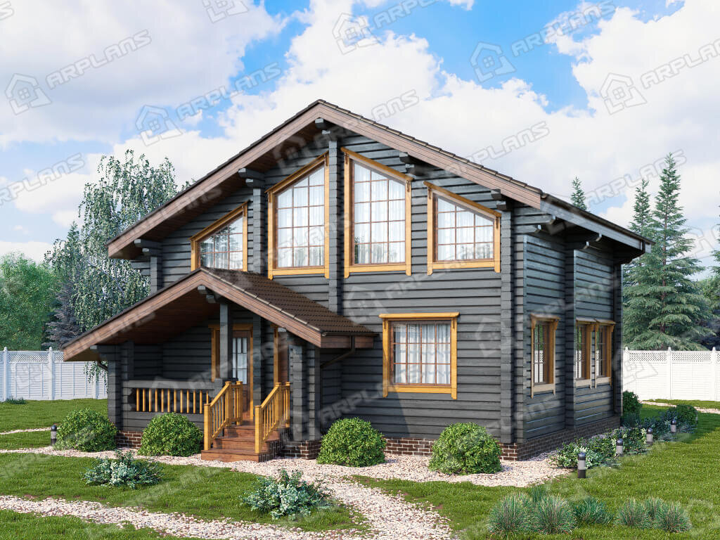 Фото 1 двухэтажного дома из бруса с мансардой и 4 спальнями, 138 кв м. Источник arplans.ru Проект ДС-160