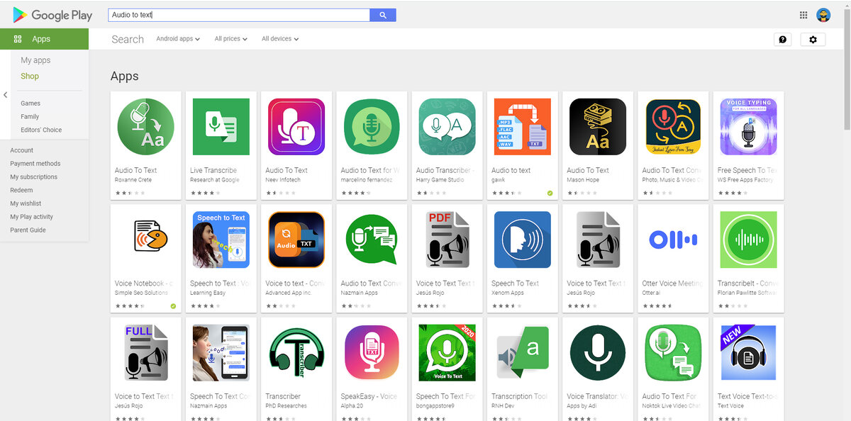 Конкуренты в Google Play