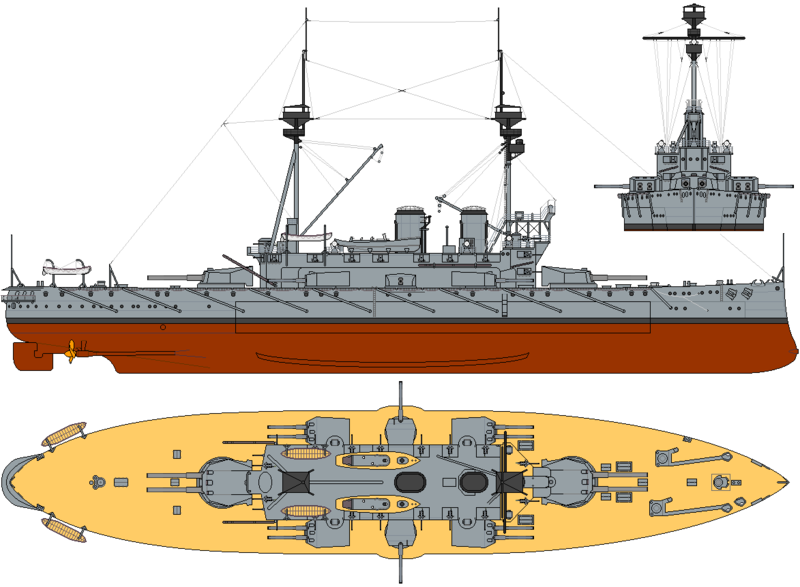 Внешний вид эскадренного броненосца "Агамемнон" в 1908 г.