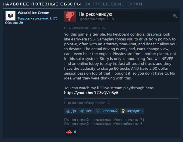 Отзыв об игре в STEAM