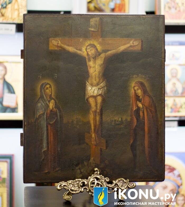 Распятие Христово, старинная икона 37 х 45 см