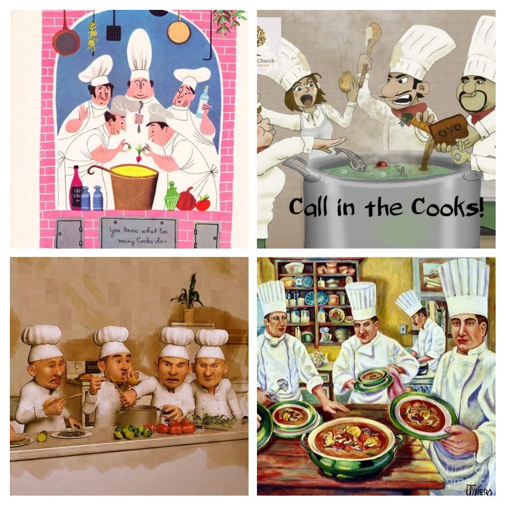 Рисунки поваров из интернета, которые хорошо иллюстрируют роман Рекса Стаута "Слишком много поваров". 