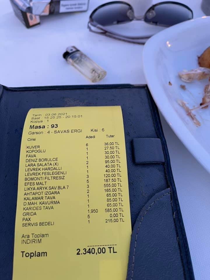 Счет из одного из анталийских ресторанов, фото из сети
