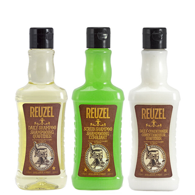 Мини-комплект для мужчин Reuzel Trio: шампунь, шампунь-скраб и кондиционер, 100 мл