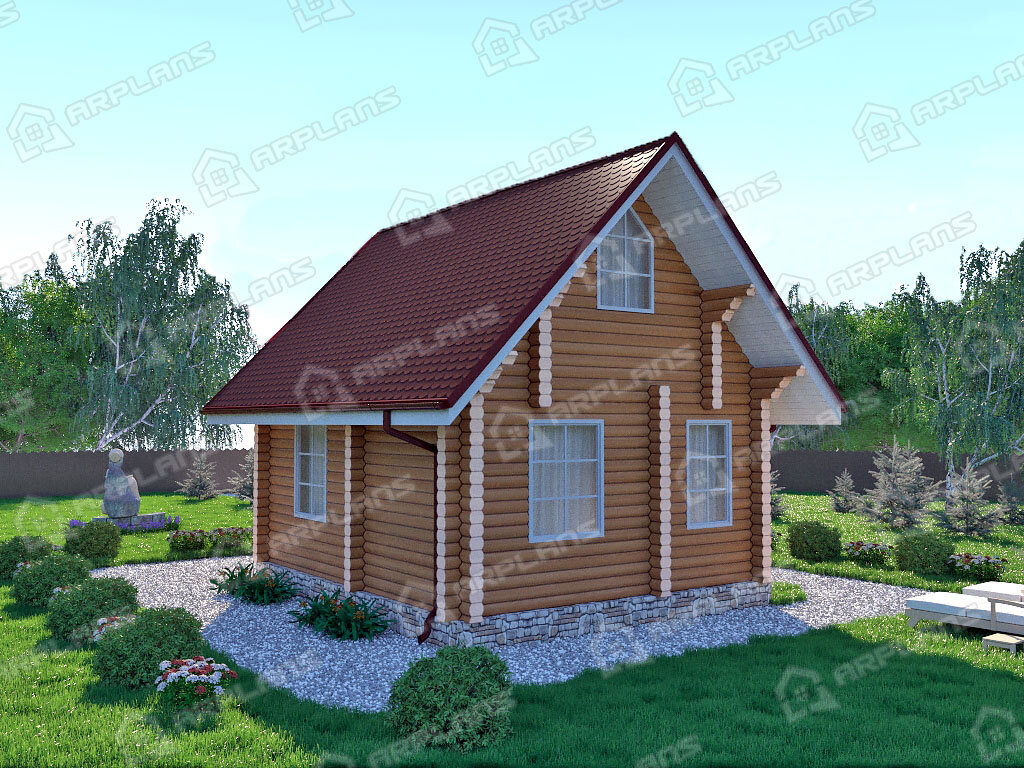 Фото 2 двухэтажного деревянного дома из бревна с 2 спальнями. Общая площадь 44 кв м. Источник arplans.ru Проект ДО-016