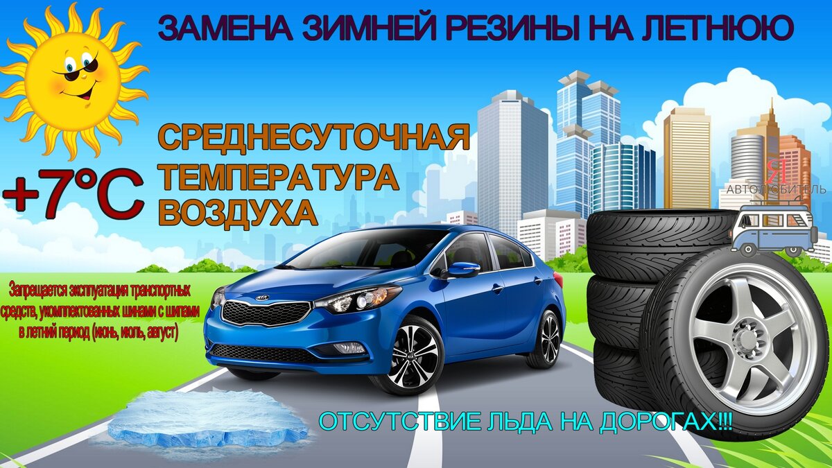 Замену зимних покрышек на летние следует производить когда среднесуточная температура достигнет +7 градусов тепла.