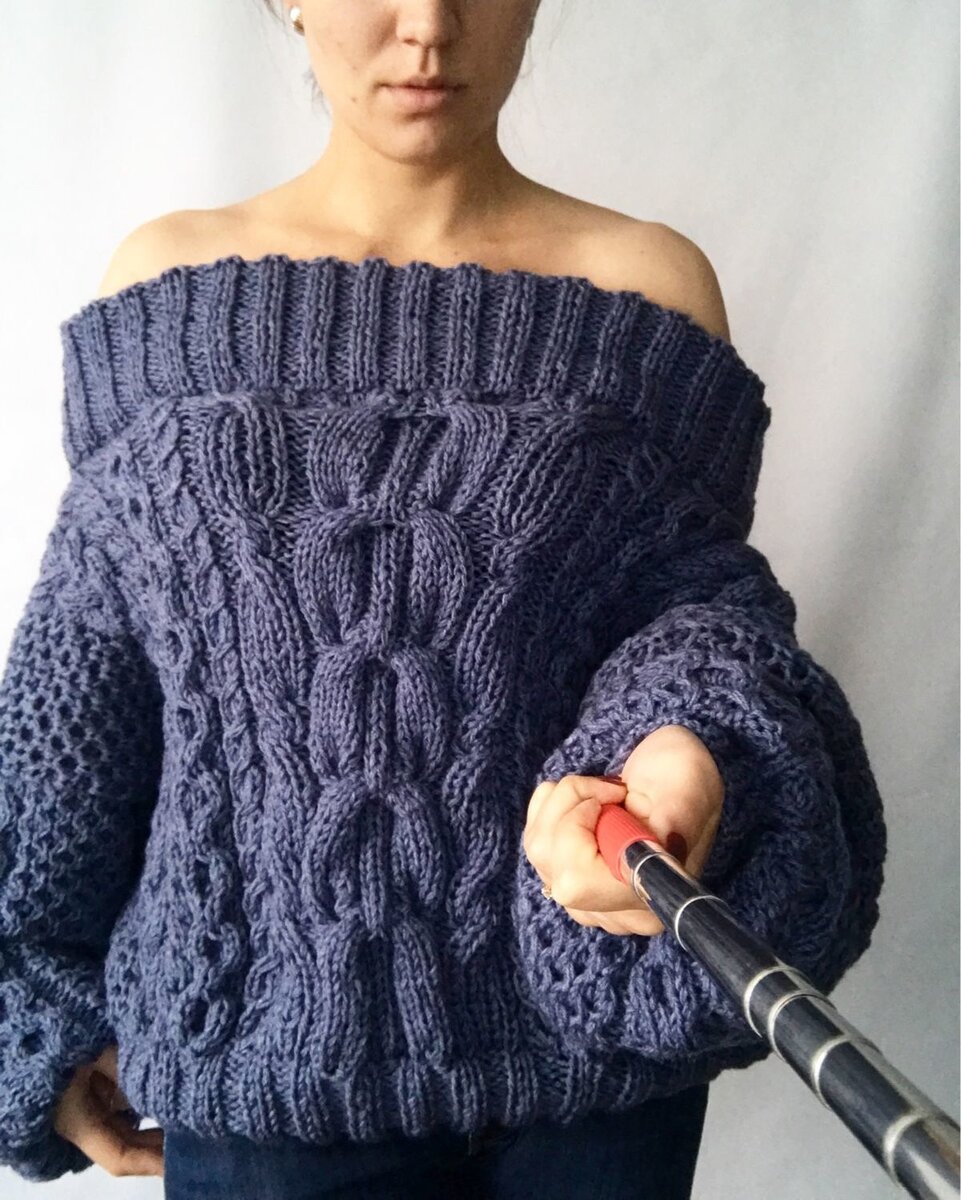 Объемный свитер Рубан на спицах