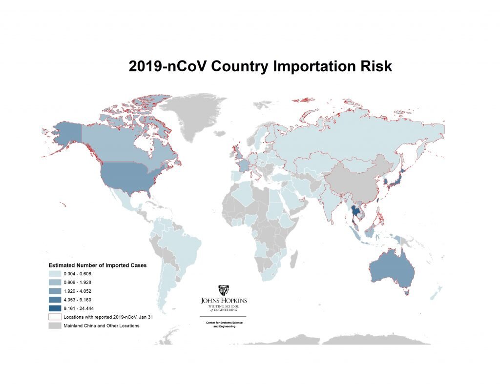 Регионы с высоким риском завозных случаев 2019-nCoV, 31 января
