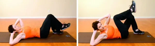   Упражнение № 1 - Базовое кручение Чтобы сделать это, вы должны лечь на спину и положить руки за голову.