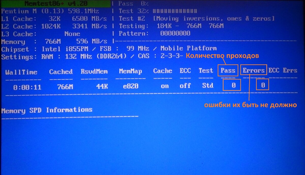 Окно программы MEMtest 4