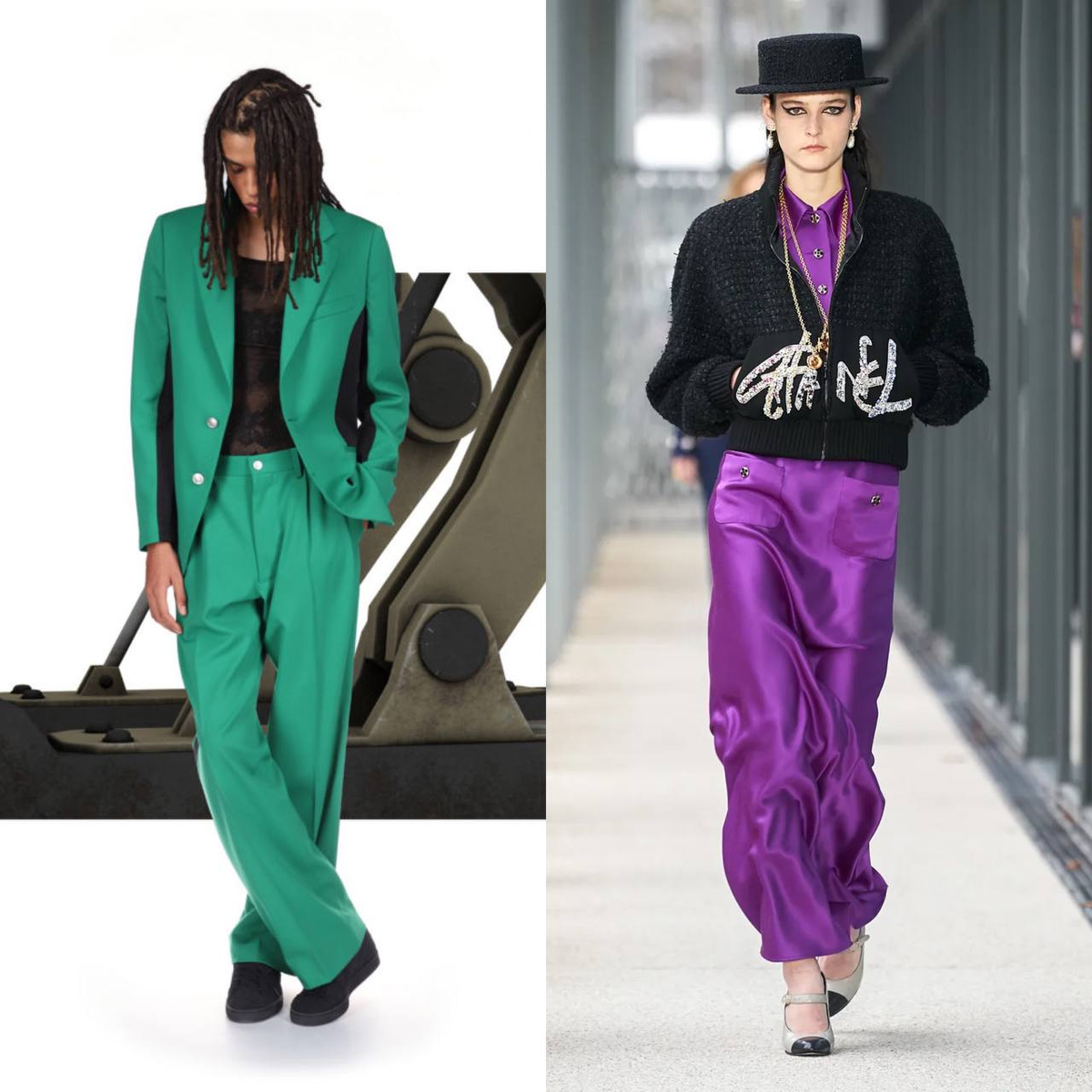 Яркий зеленый, чистые оттенки лаванды, сложные комбинации синего и фиолетового.