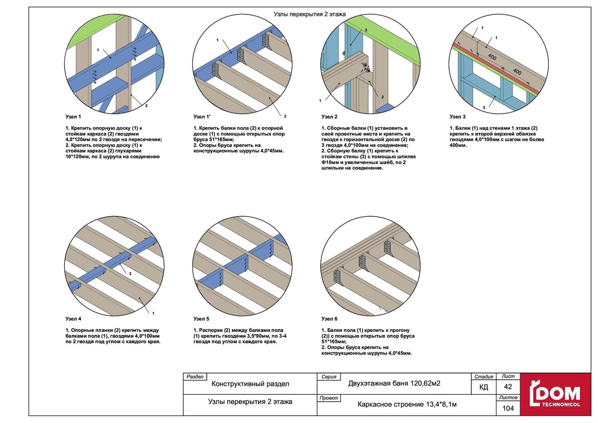 Узлы перекрытия второго этажа
