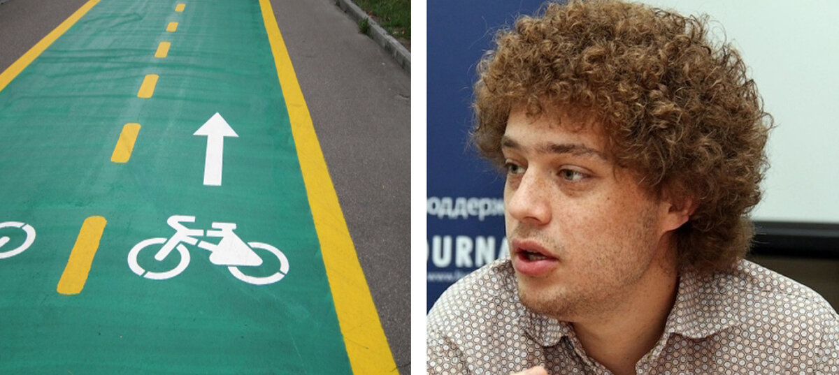 Авторский коллаж. Велодорожка (слева) и И.Варламов (справа). 