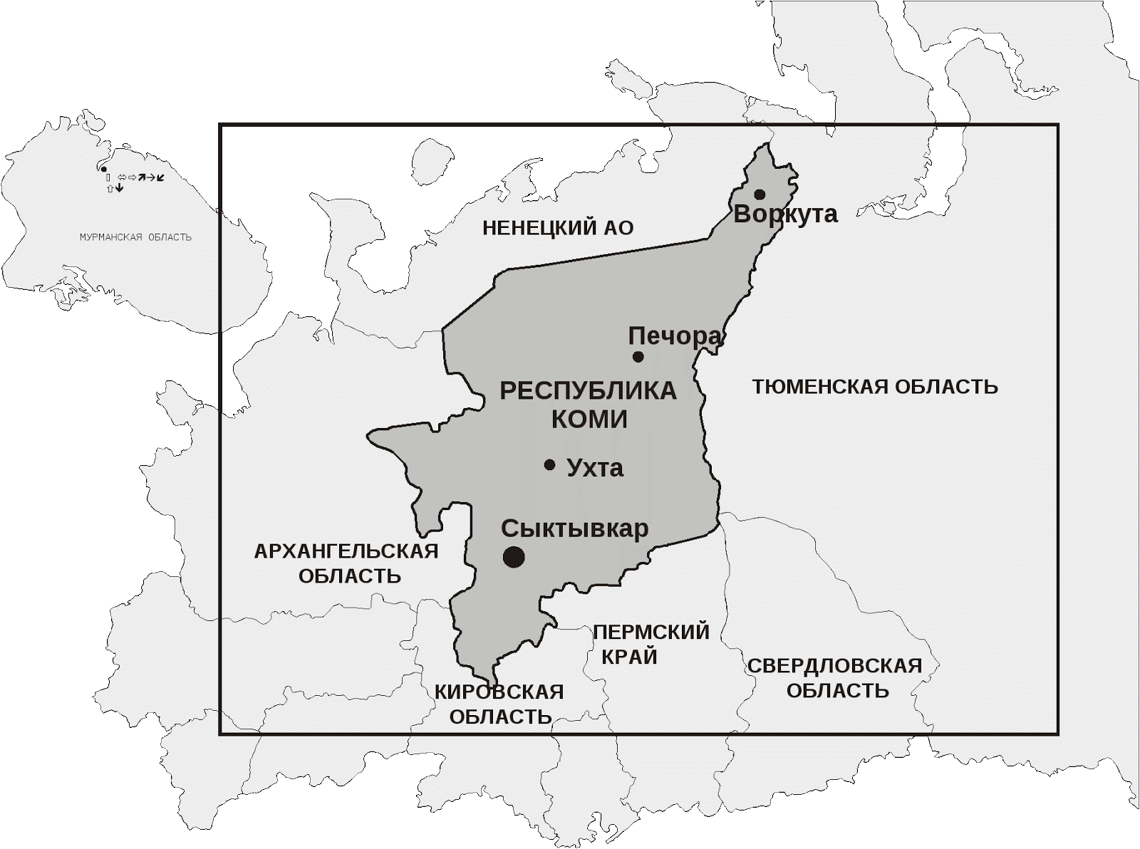 Рисунок 1. Республика Коми на карте