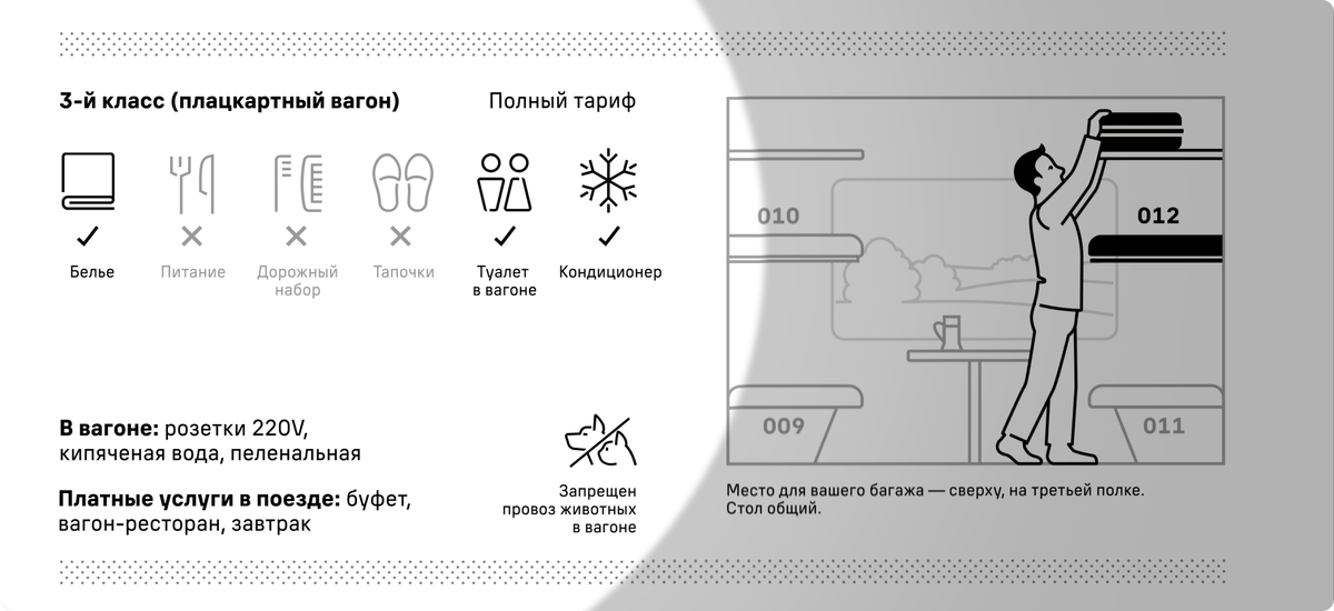 Ручная кладь в вагоне. Новый дизайн билетов РЖД.