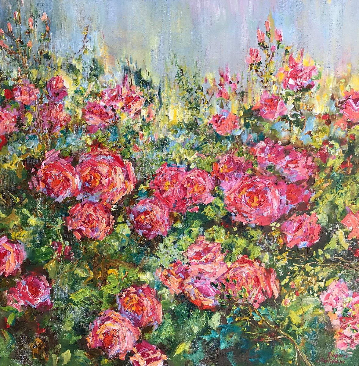 "Садовые розы" (80/80 см, холст/масло, 2019 г.) - Художник Диана Маливани