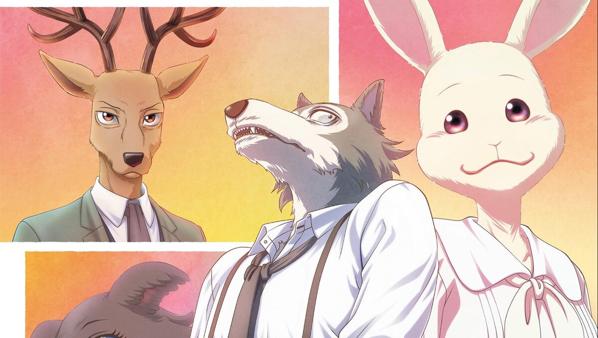 Главные персонажи аниме : волк, кролик и олень. Интересная компания.Да 