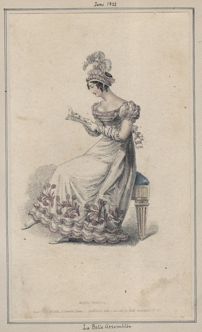 Бальное платье, иллюстрация из "La Belle Assemblee", июнь 1822