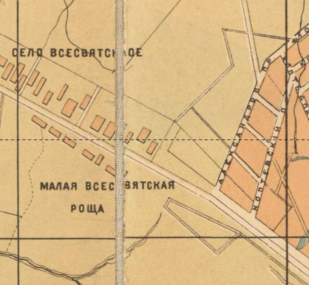 Село Всехсвятское на карте Москвы 1916 года, источник www.retromap.ru