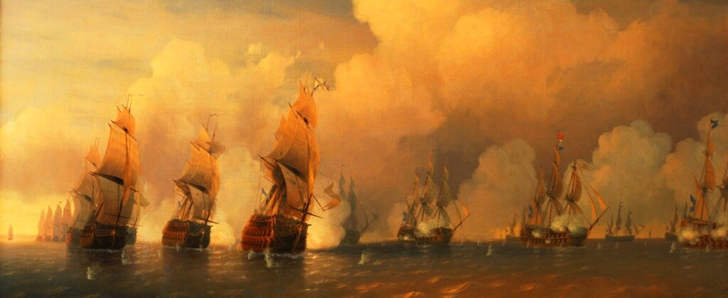 «Сражение русского флота со шведским флотом в 1790 году вблизи Кронштадта при Красной Горке». Картина написана художником-маринистом А. П. Боголюбовым